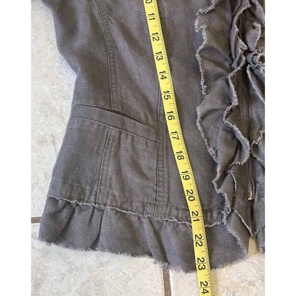 INC INTERNATIONAL CONCEPTS Size M Gray Linen Fringe Ruffle Zip Jacket Boho - Picture 9 of 11